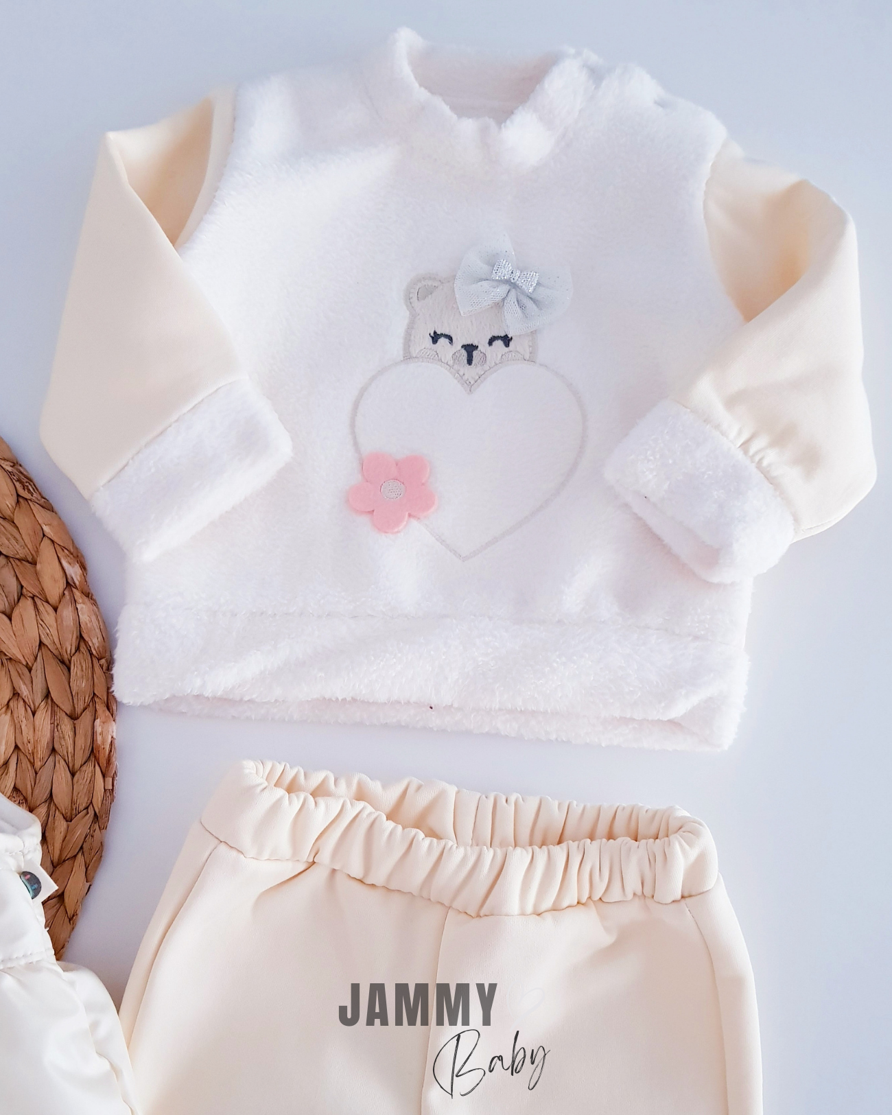 Fancy Teddy Bear 3-garen Polar Puffer Vest Set-CRÈME