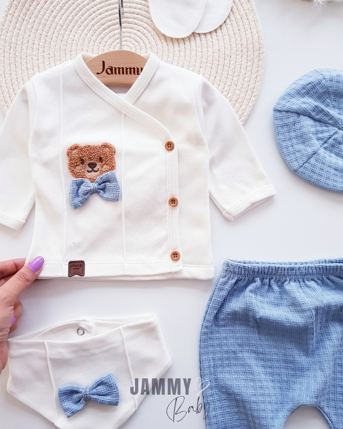 Süzene Teddy Bear 5 Piece Newborn Set with Cap - BLUE