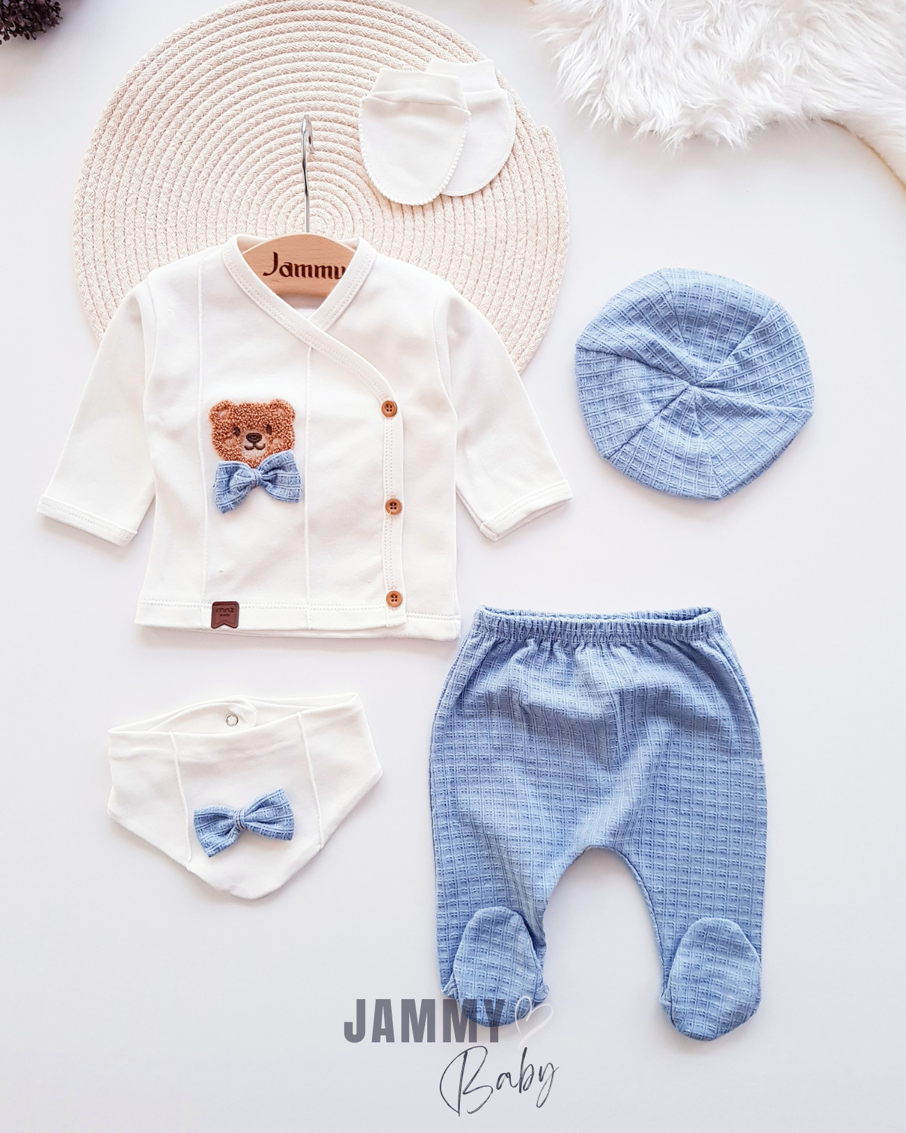 Süzene Teddy Bear 5 Piece Newborn Set with Cap - BLUE