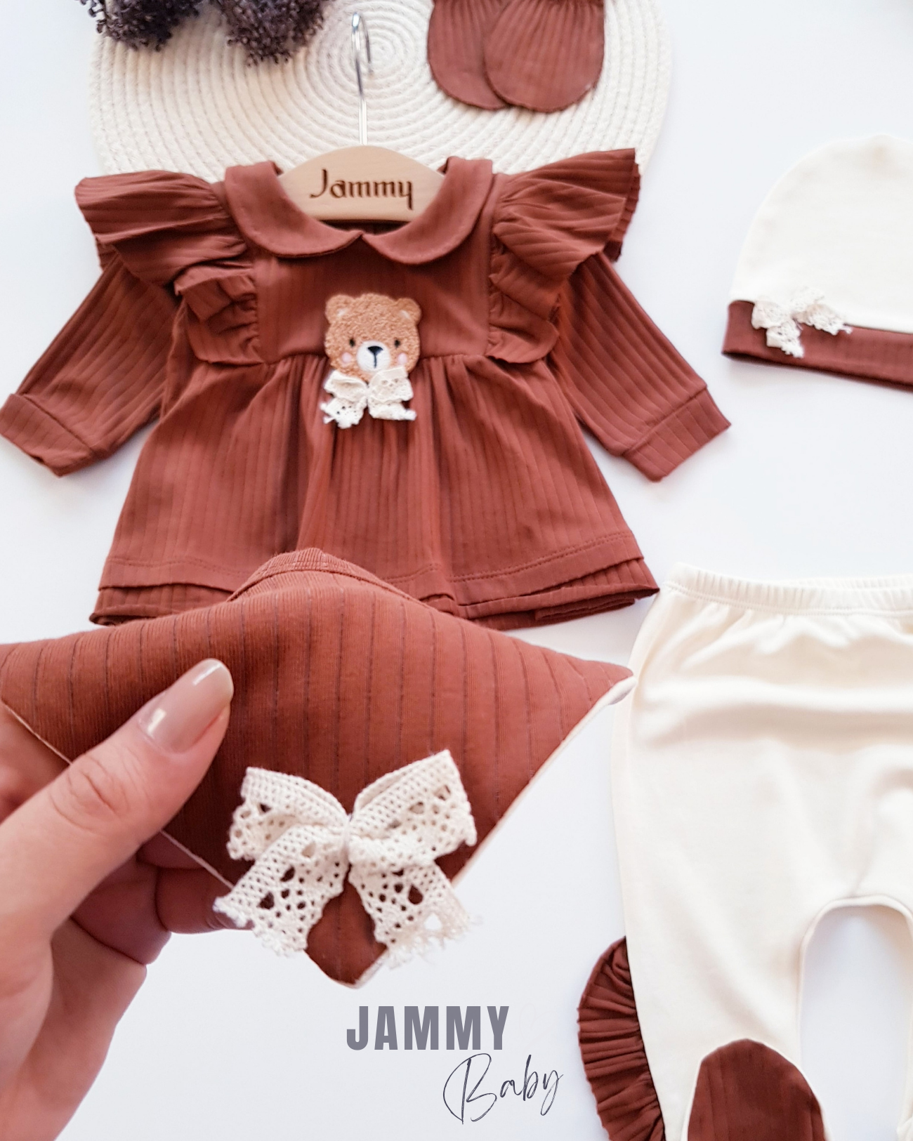 Süzene Teddy Bear Atlet 5 Parça Yenidoğan Seti-KAHVE