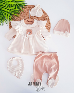 Süzene Teddy Bear Camisole 5 Piece Newborn Set - BEIGE