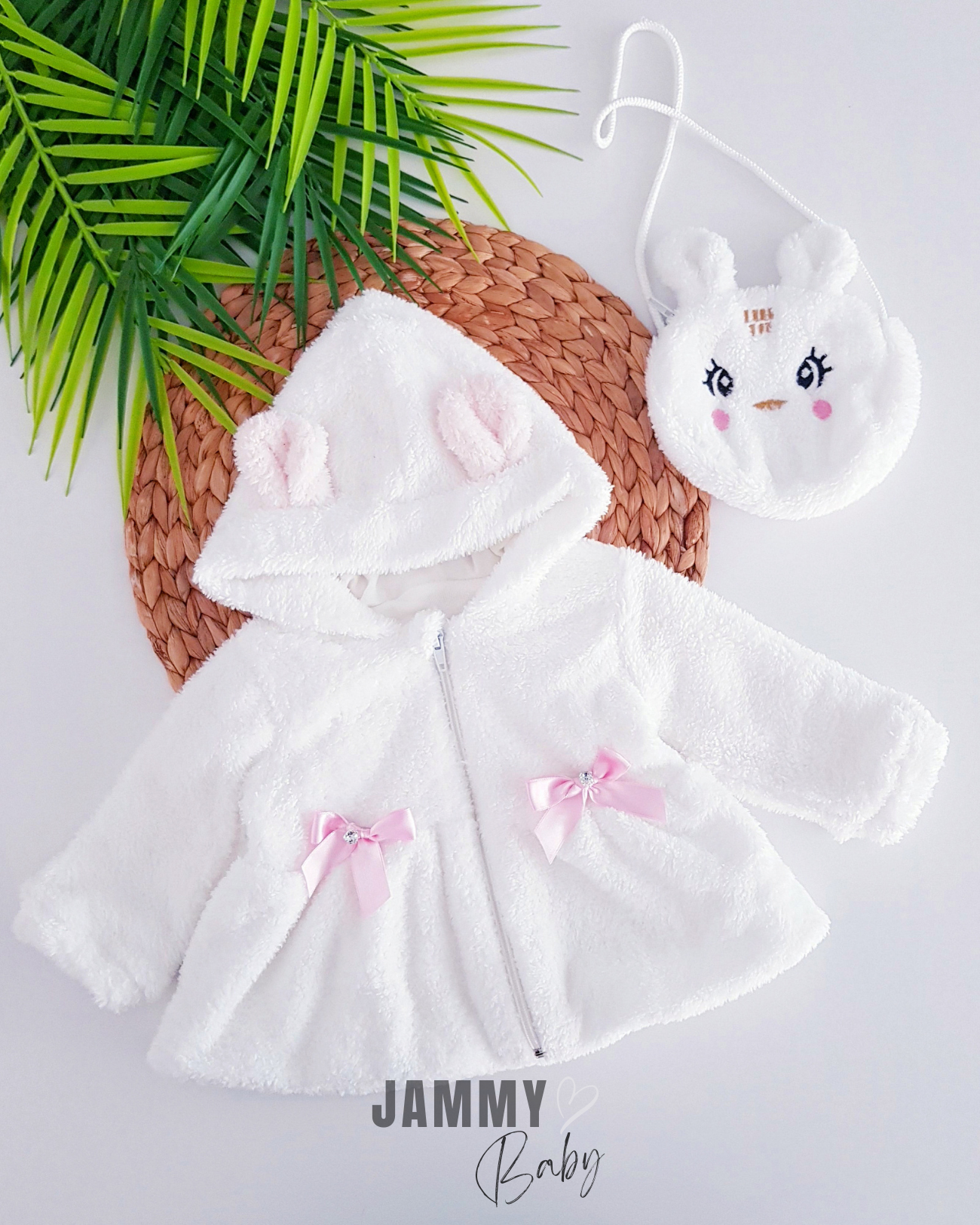 Plush Coat with Rabbit Bag-WHITE