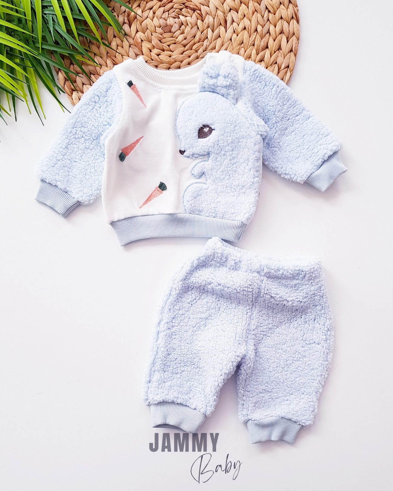 Squirrel Embroidery Themed Welsoft Plush Set-BLUE