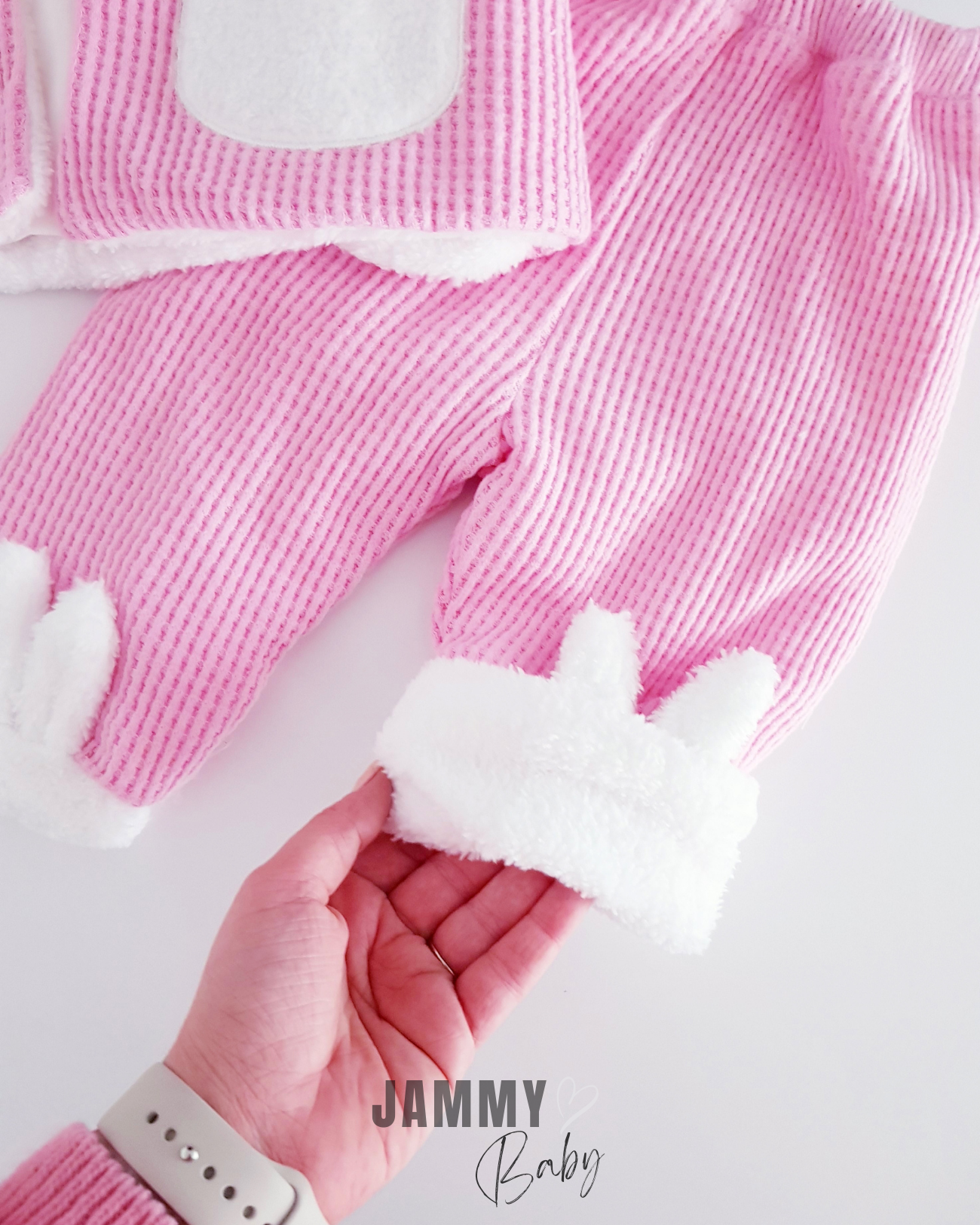 3-teiliges Set mit Steppmantel mit Kaninchenohren – PINK