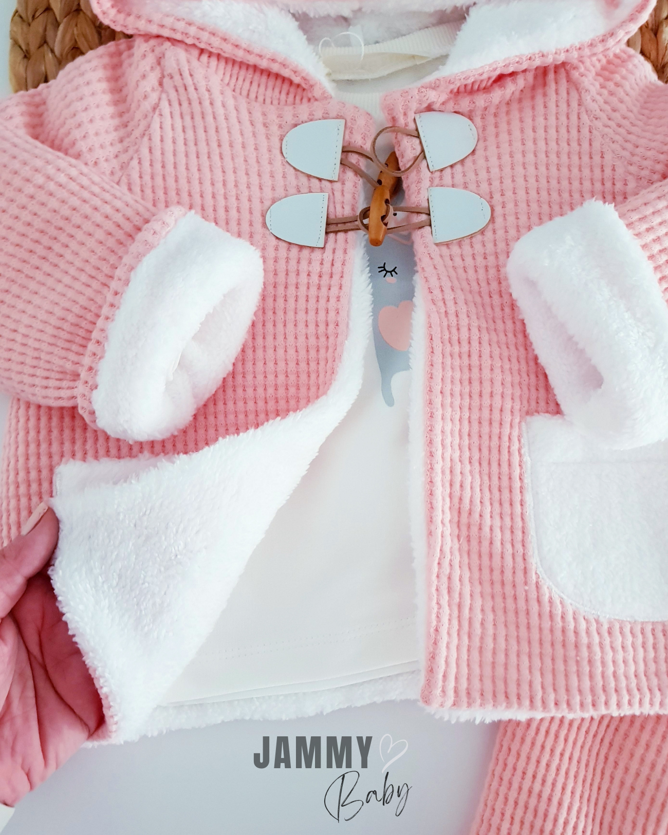 Rabbit Ear Quilted Coat 3-Piece Set-SALMON
