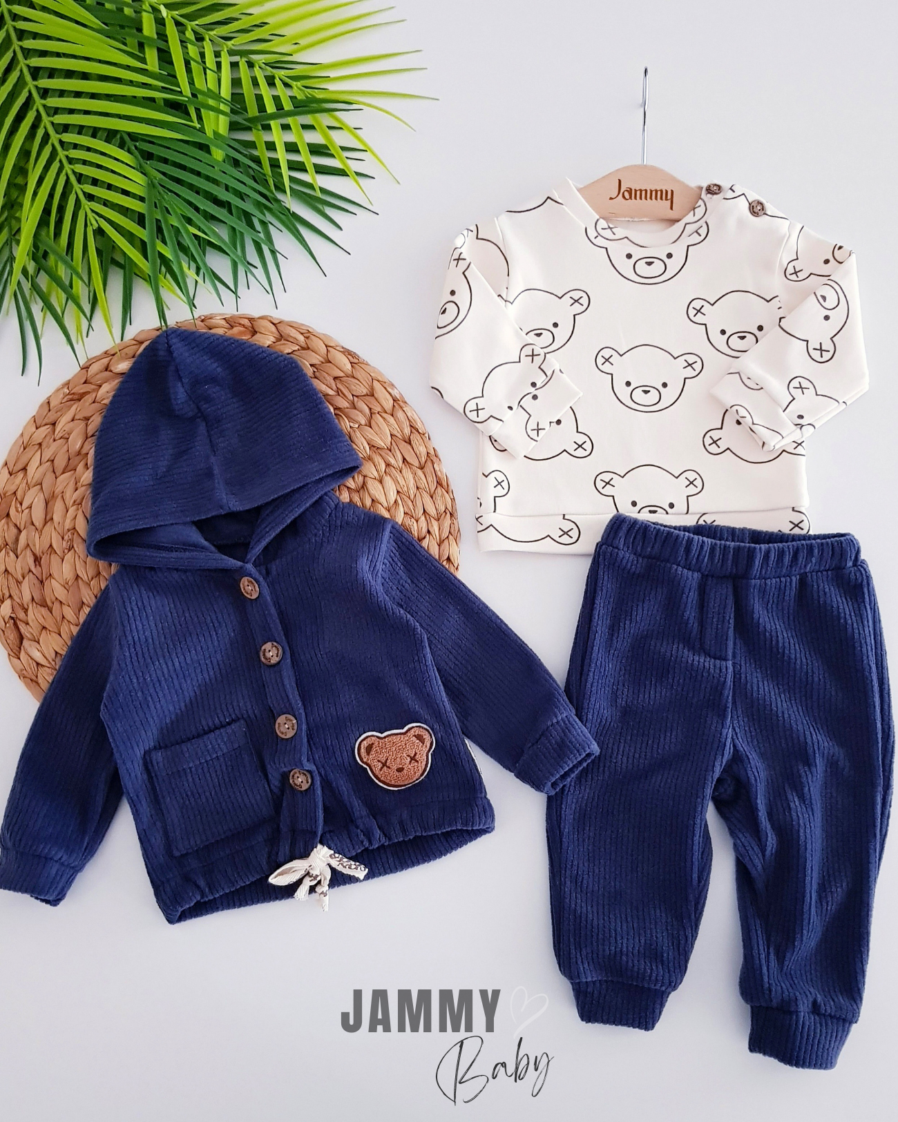 Teddybär Polar Cardigan 3-teiliges Set-Marineblau