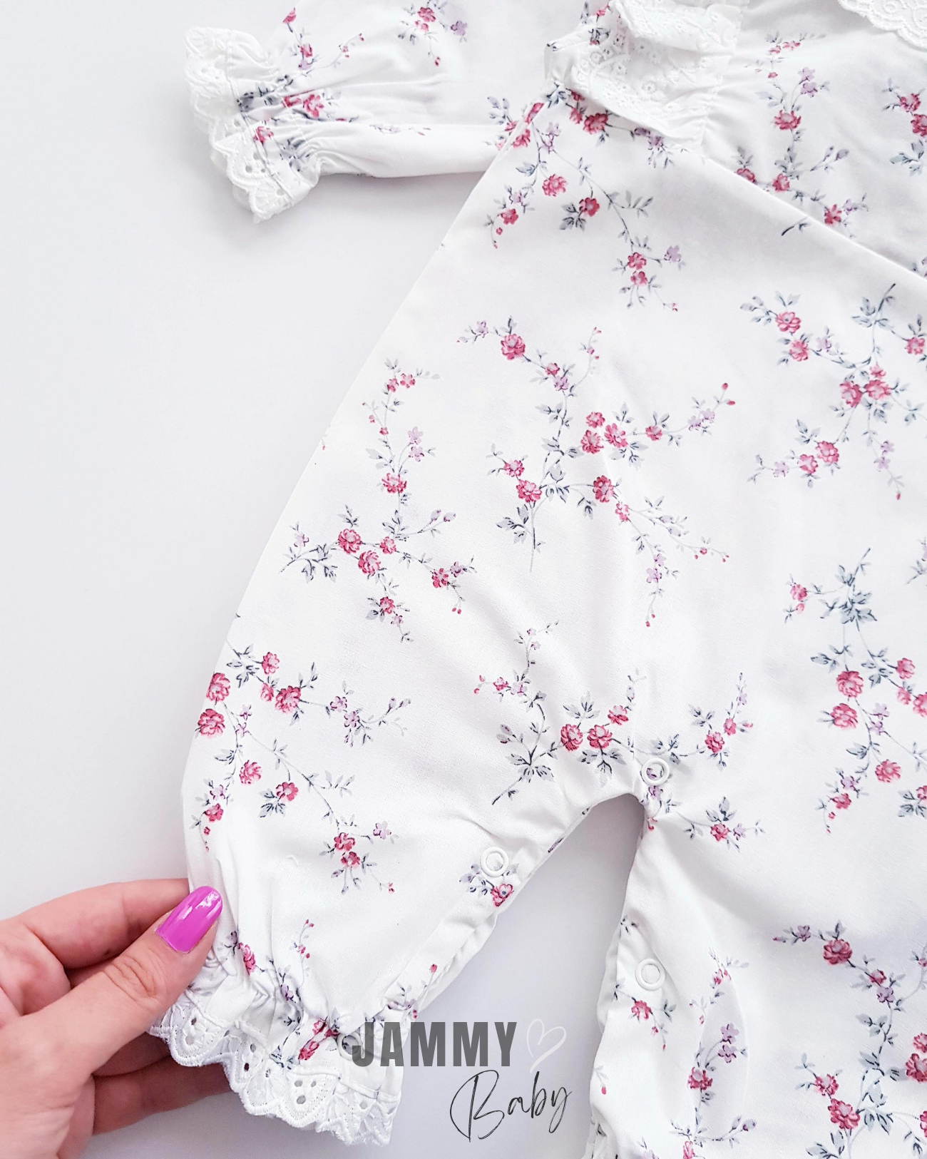 Tiny Roses Poplin Hat Jumpsuit Set-RED