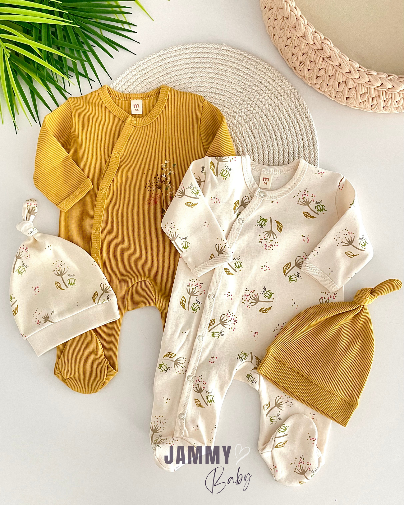 Bud 2 Overalls / 2 Hat Set-MUSTARD
