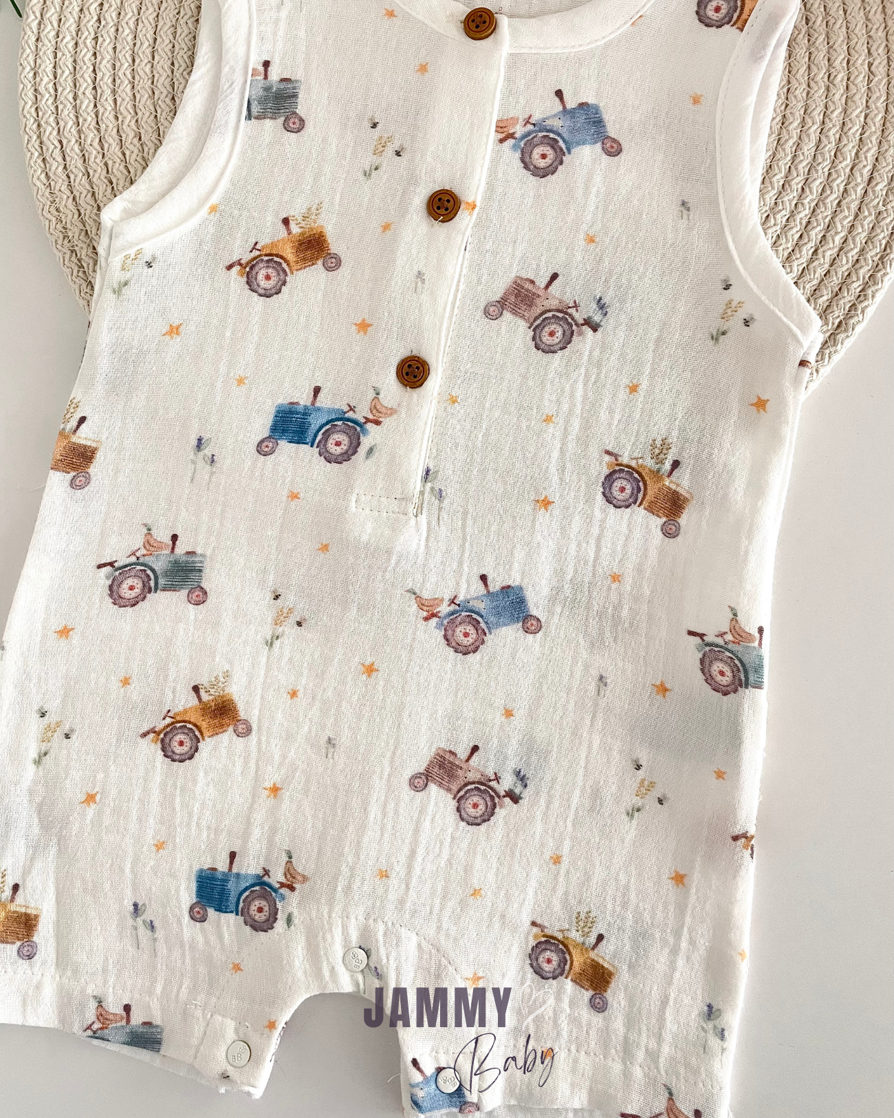 Tractor Basic Sleeveless Muslin Jumpsuit-ECRU