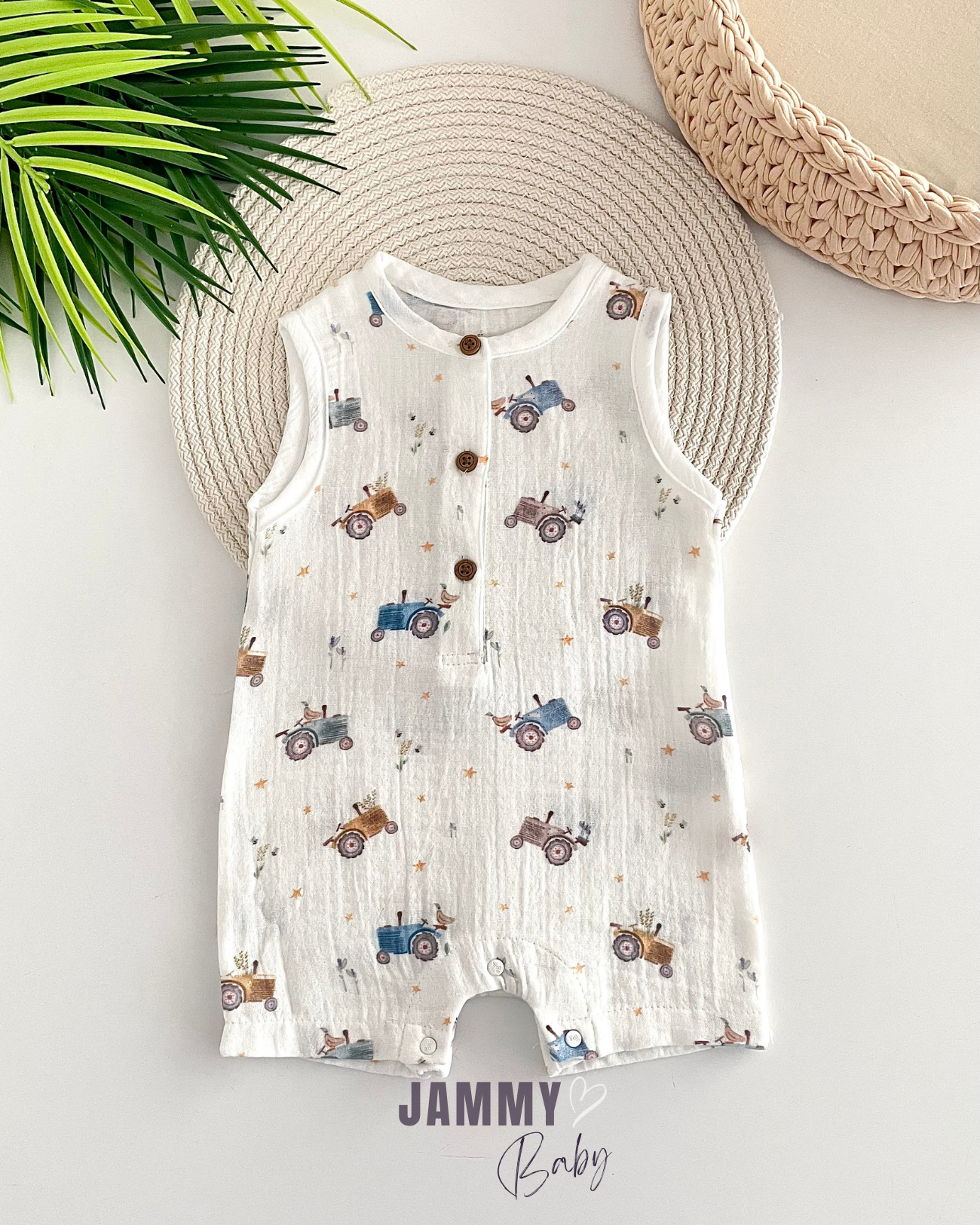 Tractor Basic Sleeveless Muslin Jumpsuit-ECRU