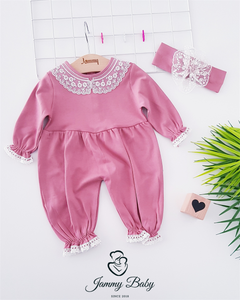 Trinetta Lace Detail Bandana Jumpsuit Set-DARK DRY ROSE