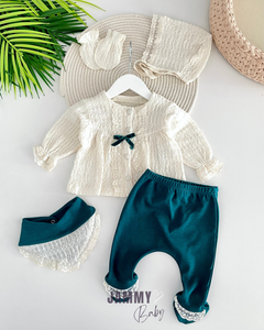 Victoria Lace Detailed 5 Piece Newborn Set-GREEN