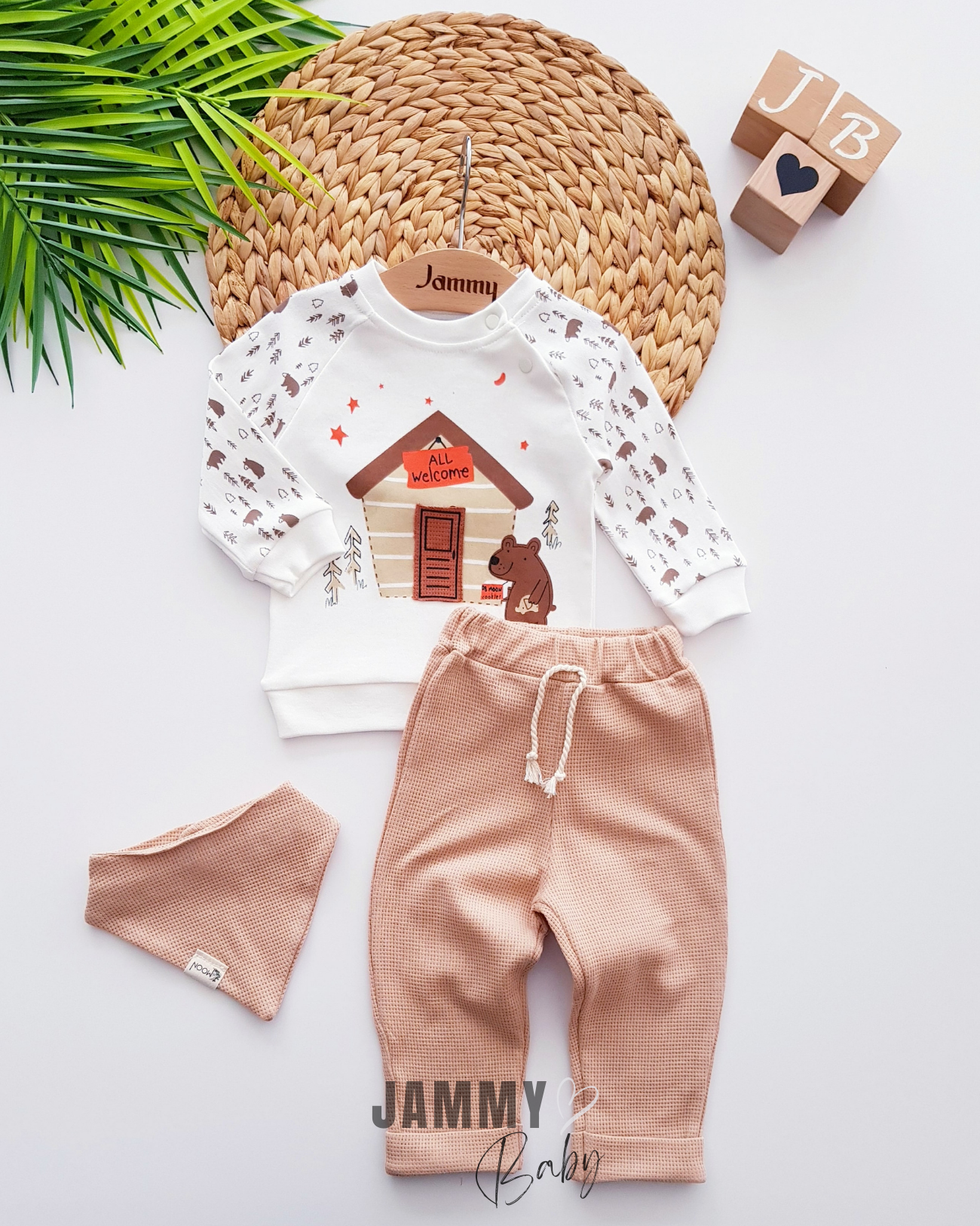 Welcome Bear Scarf Waffle Set -BEIGE
