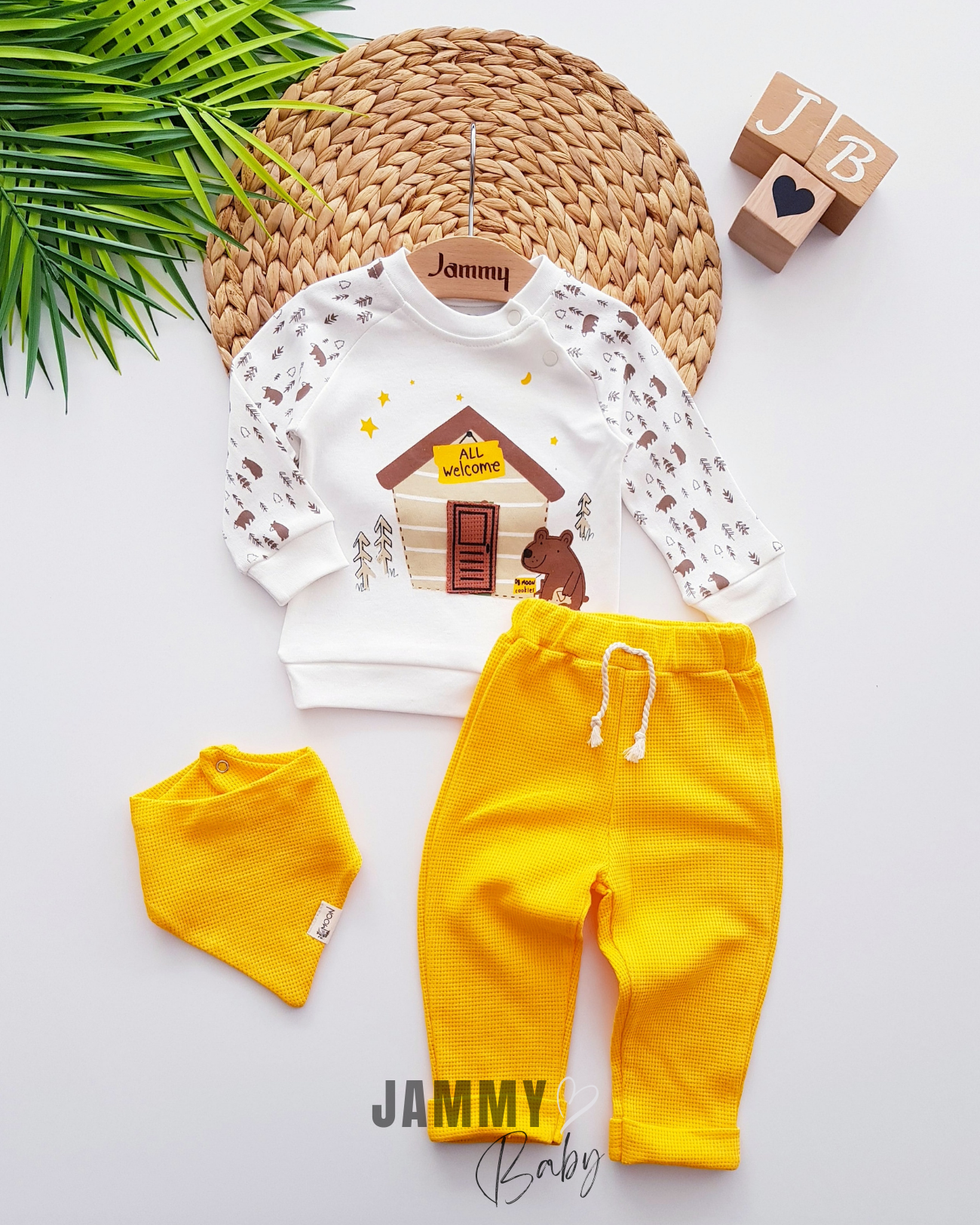 Welcome Bear Scarf Waffle Set -MUSTARD