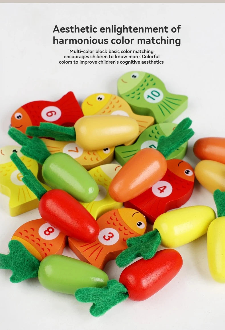 Montessori Multifunctional Fishing Toy for Children Radish Pulling & Feeding Game Combination Preschool Educational Toy for Kids