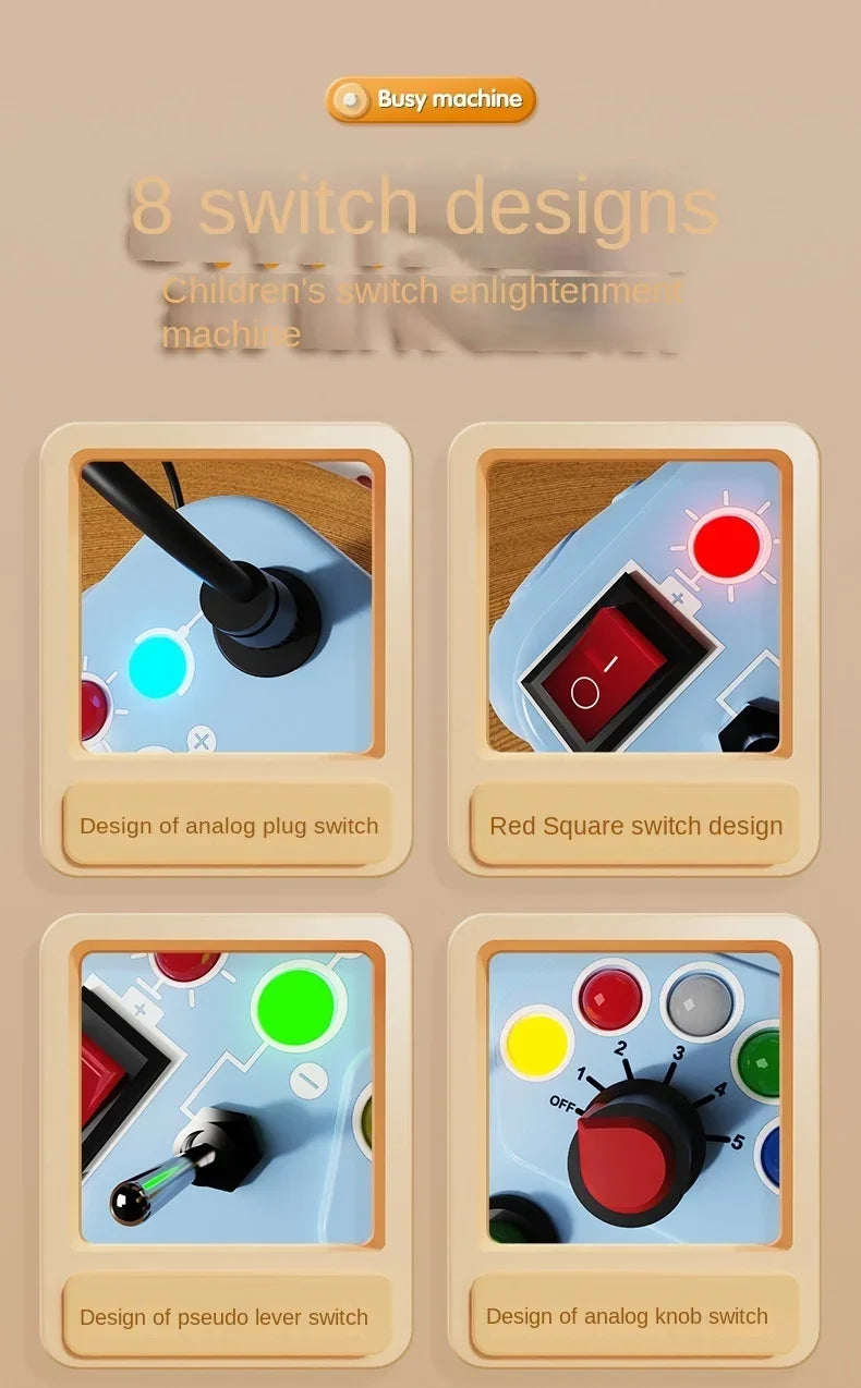 Montessori Baby Sensory Busy Board - Light Switch Activity Toy for Infant Development
