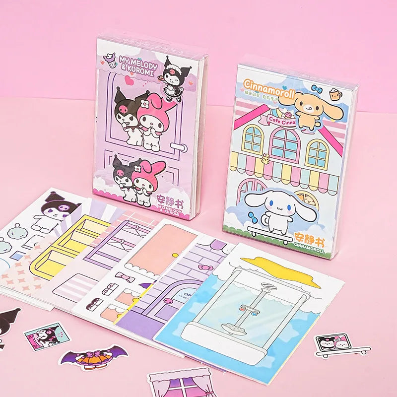 Sanrio Kawaii Reusable Cartoon Sticker Book for Kids Multiple Scenos DIY Puzzle Game Educational Learning Classic Toys for Child