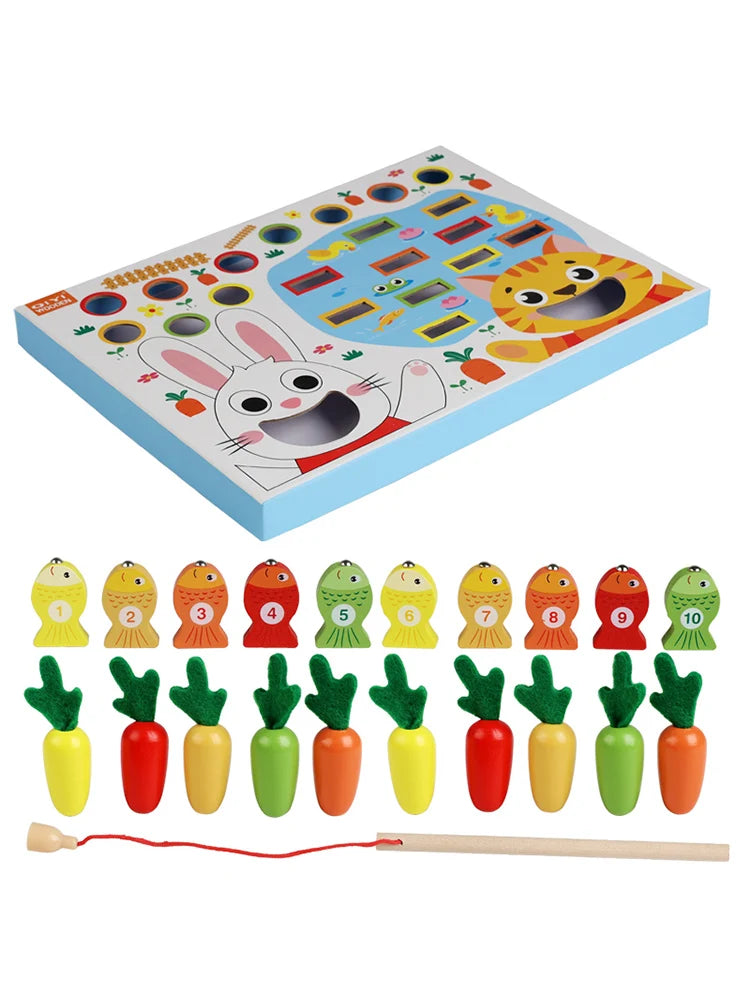 Montessori Multifunctional Fishing Toy for Children Radish Pulling & Feeding Game Combination Preschool Educational Toy for Kids