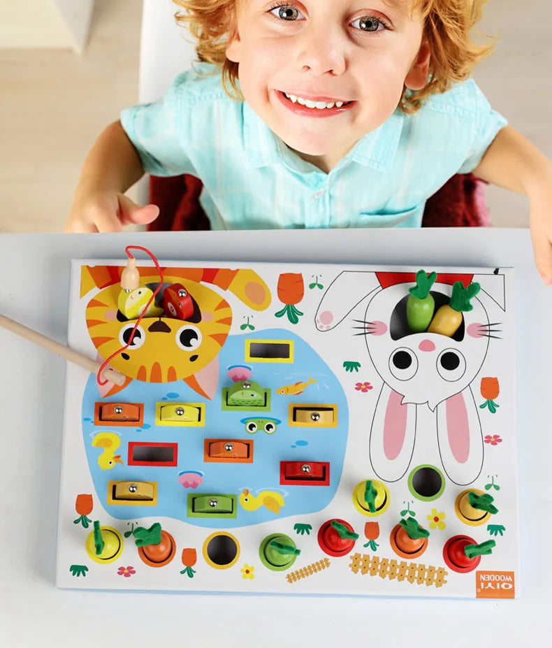 Montessori Multifunctional Fishing Toy for Children Radish Pulling & Feeding Game Combination Preschool Educational Toy for Kids