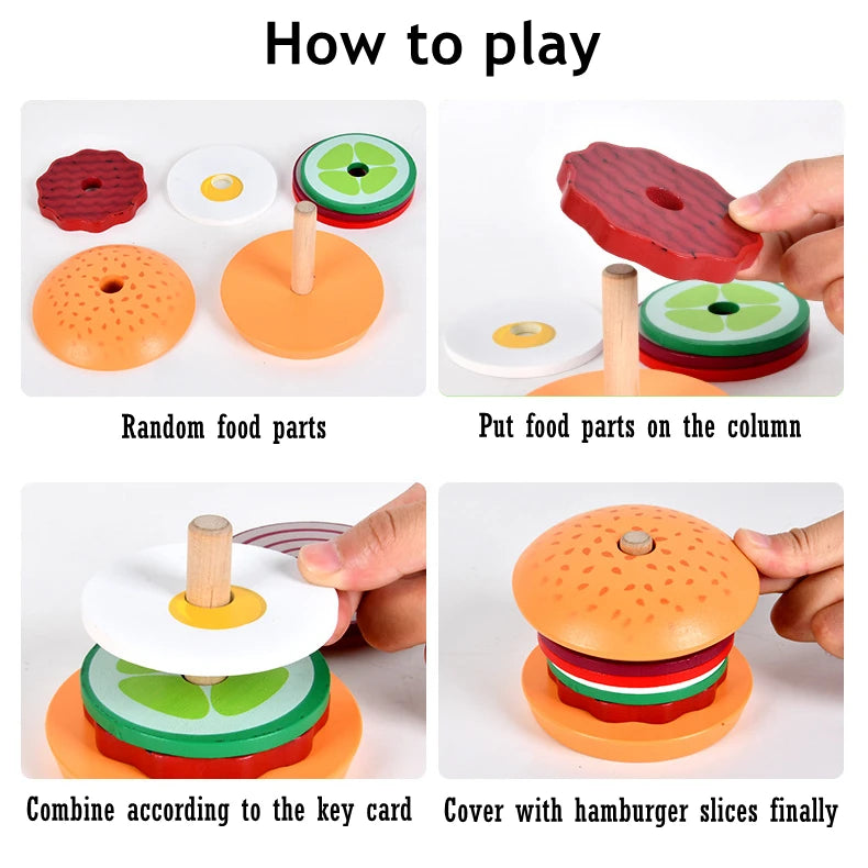 Montessori Wooden Burger Stacking Toys for Toddlers and Kids Preschool Educational Toys Fine Motor Skill Toy