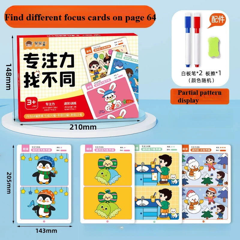 64Pcs Montessori Educational Game Cards for Kids - Error-Finding Concentration Training Toys