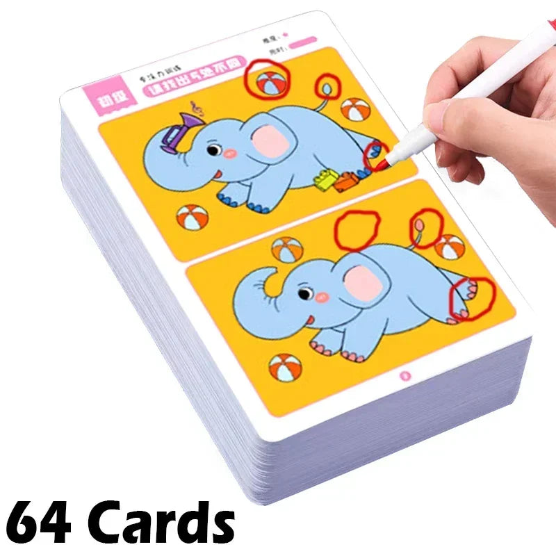 64Pcs Montessori Educational Game Cards for Kids - Error-Finding Concentration Training Toys