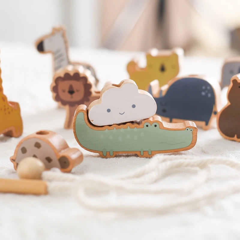 Baby Animal Threading Toys Wooden Stacking Toys Blocks Board Games Montessori Hands-on Ability Educational Children Blocks Gifts