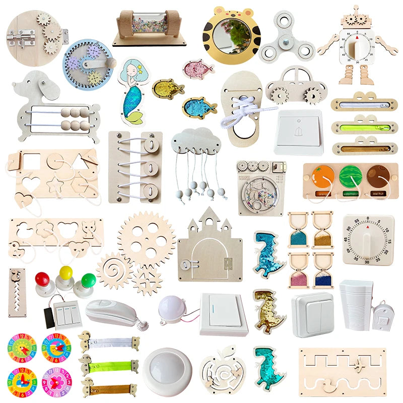 Busy Board Accessories DIY Toy Wooden Parts Toys Metal Locks Leather Buckle Montessori Educational Game Intellectual Development