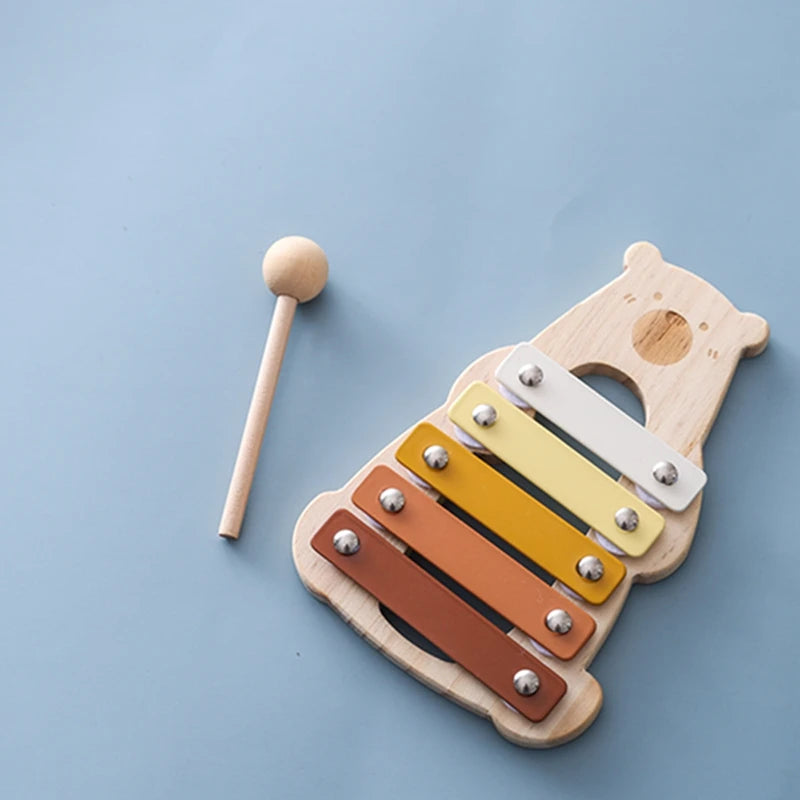 Montessori Wooden Toy Multicolor Xylophone Bell Beads Drum Column Musical Instrument Toy Kid Educational Musical Instrument Gift