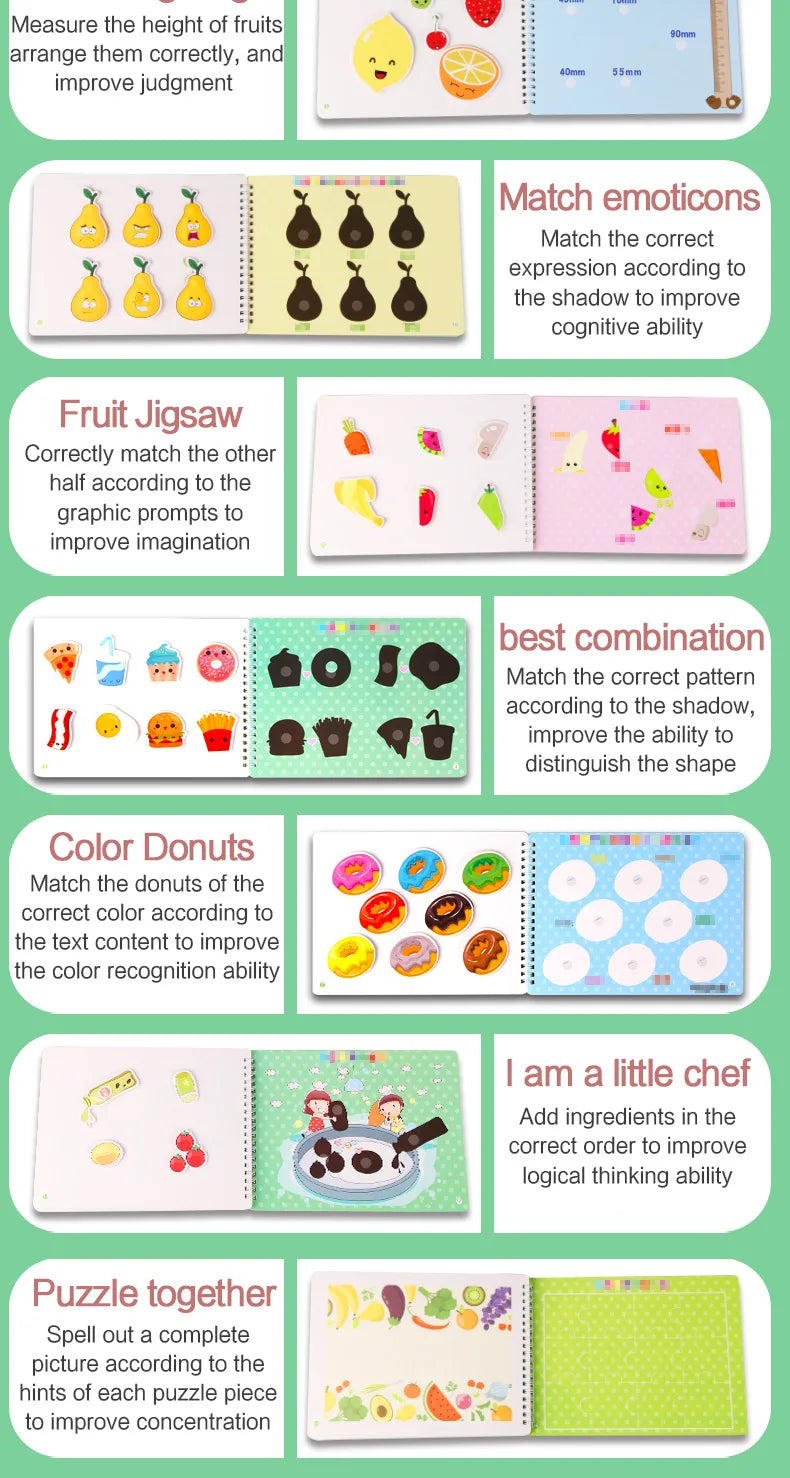 Montessori Baby Busy Sticker Book 3D Farm Life Fruit Car Theme Quiet Book Early Education Learning Fine Motor Training Baby Toy