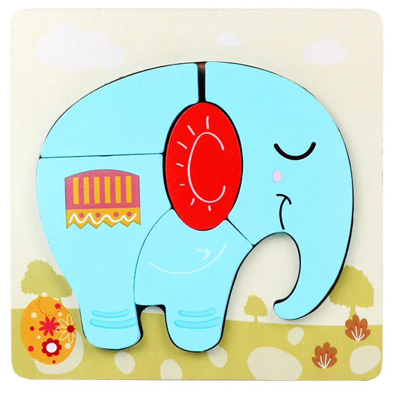 Wooden 3D Toys Puzzle Cartoon Animals Early Learning Cognition Intelligence Puzzle Game Colorful Montessori Toys Christmas Gifts