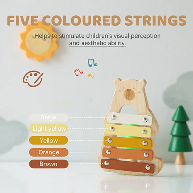 Montessori Wooden Toy Multicolor Xylophone Bell Beads Drum Column Musical Instrument Toy Kid Educational Musical Instrument Gift