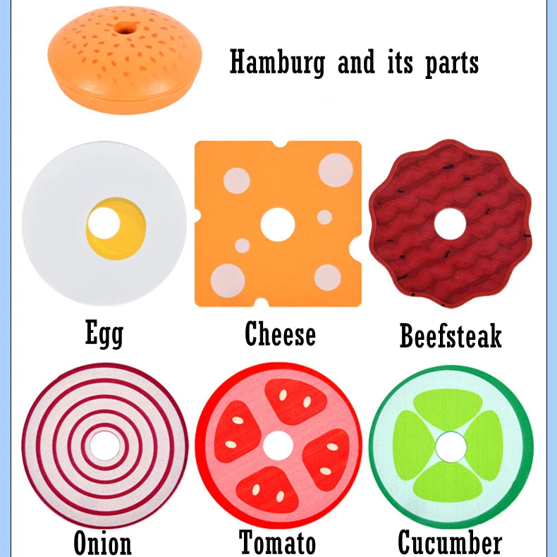 Montessori Wooden Burger Stacking Toys for Toddlers and Kids Preschool Educational Toys Fine Motor Skill Toy