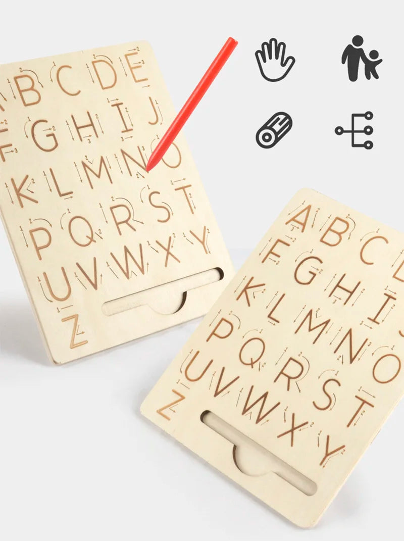 Children's Wooden Educational Toys Montessori Early Learning Word Spelling Letter Groove Practice Board Pen Control Training