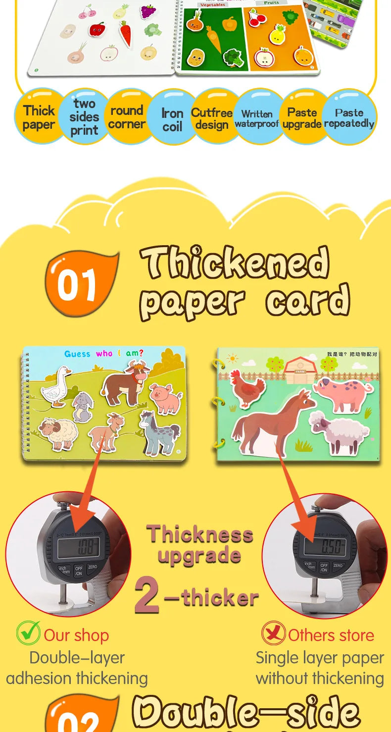 Montessori Baby Busy Sticker Book 3D Farm Life Fruit Car Theme Quiet Book Early Education Learning Fine Motor Training Baby Toy