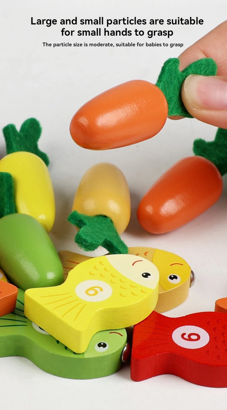 Montessori Multifunctional Fishing Toy for Children Radish Pulling & Feeding Game Combination Preschool Educational Toy for Kids