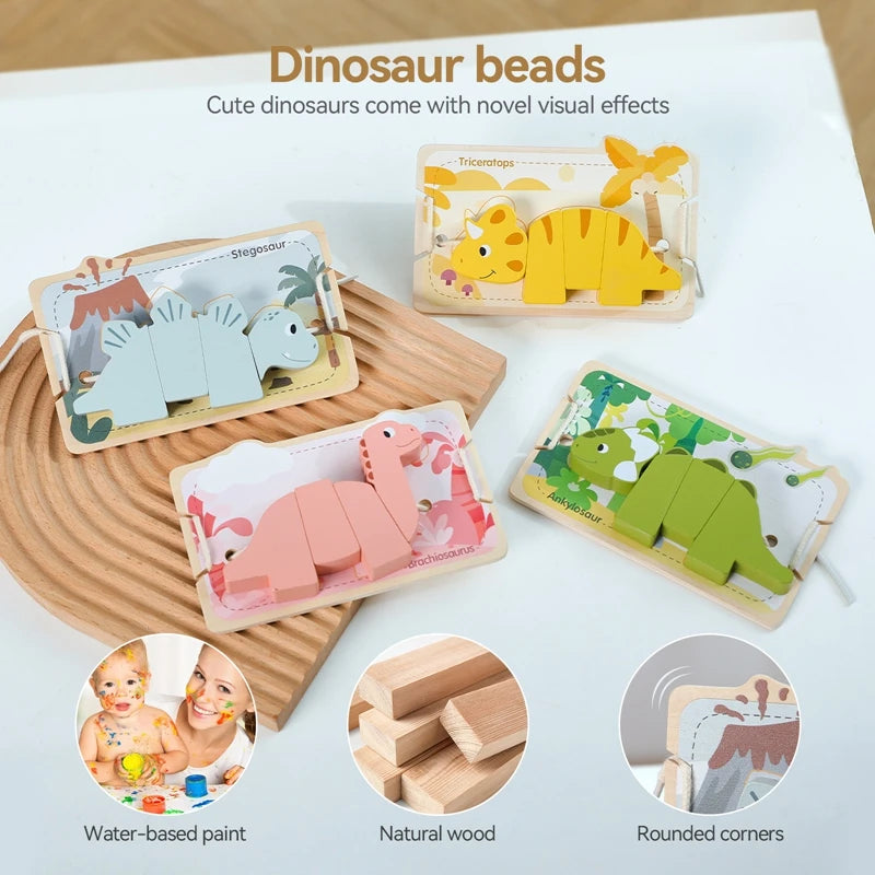Baby Animal Threading Toys Wooden Stacking Toys Blocks Board Games Wooden Toys Baby Animal Stringing Threading Beads Toys Gift
