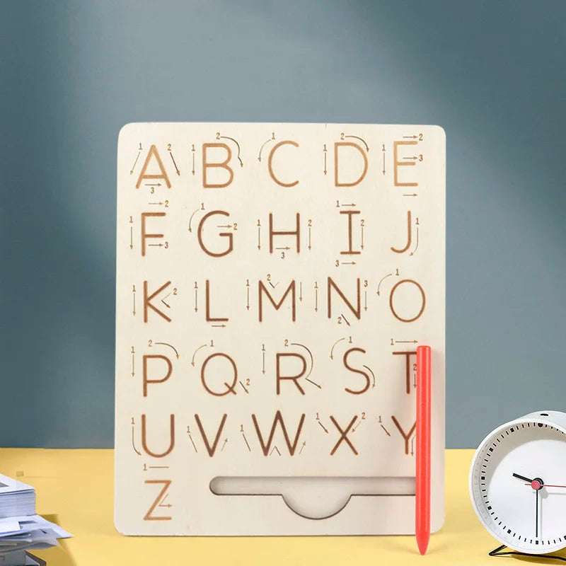 Children's Wooden Educational Toys Montessori Early Learning Word Spelling Letter Groove Practice Board Pen Control Training