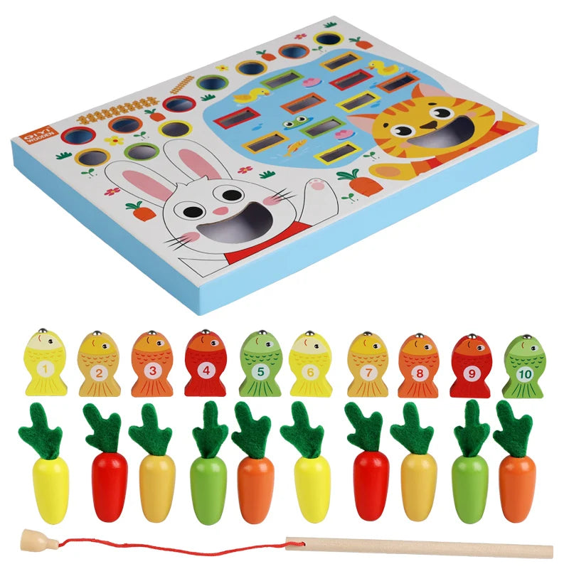 Montessori Multifunctional Fishing Toy for Children Radish Pulling & Feeding Game Combination Preschool Educational Toy for Kids