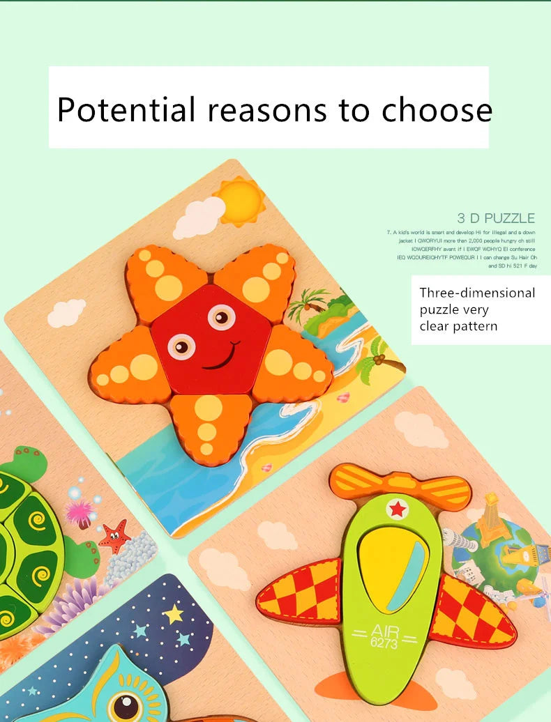 Wooden 3D Toys Puzzle Cartoon Animals Early Learning Cognition Intelligence Puzzle Game Colorful Montessori Toys Christmas Gifts