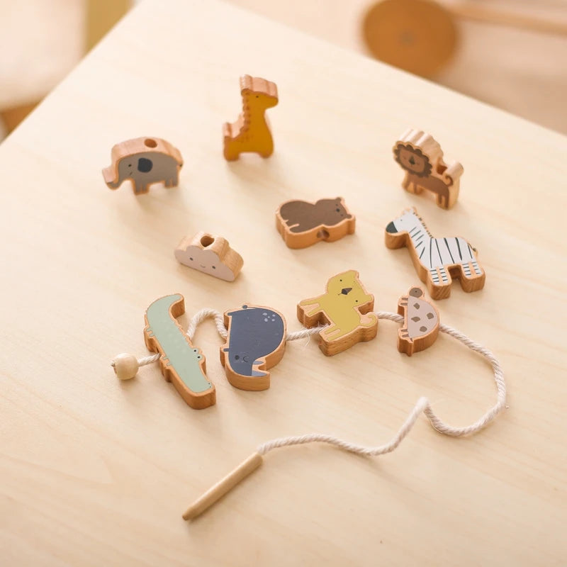 Baby Animal Threading Toys Wooden Stacking Toys Blocks Board Games Montessori Hands-on Ability Educational Children Blocks Gifts