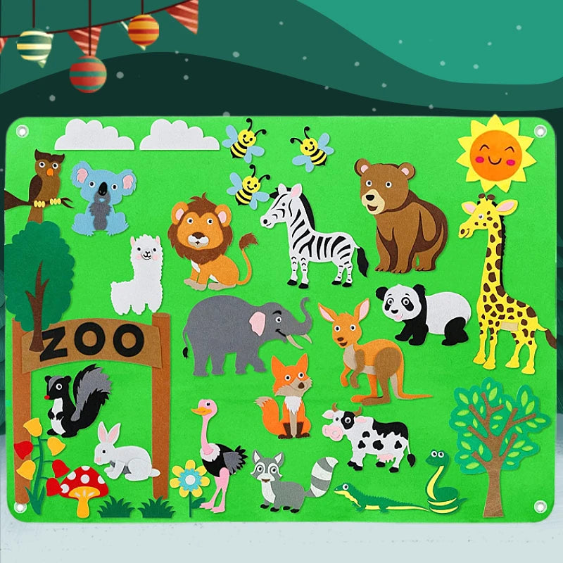 Farm Animals Felt Story Board Farmhouse Storybook Wall Hanging Decor Montessori Early Learning Interactive Puzzle Toys Kids Gift