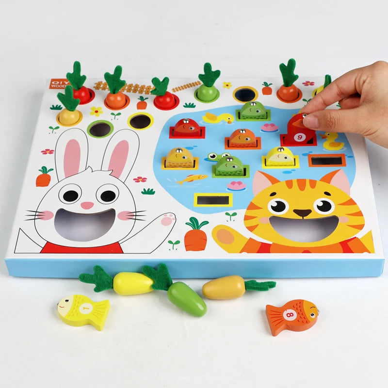 Montessori Multifunctional Fishing Toy for Children Radish Pulling & Feeding Game Combination Preschool Educational Toy for Kids