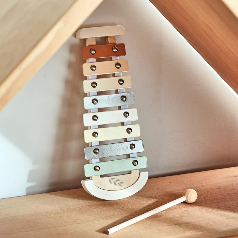 Montessori Wooden Toy Multicolor Xylophone Bell Beads Drum Column Musical Instrument Toy Kid Educational Musical Instrument Gift