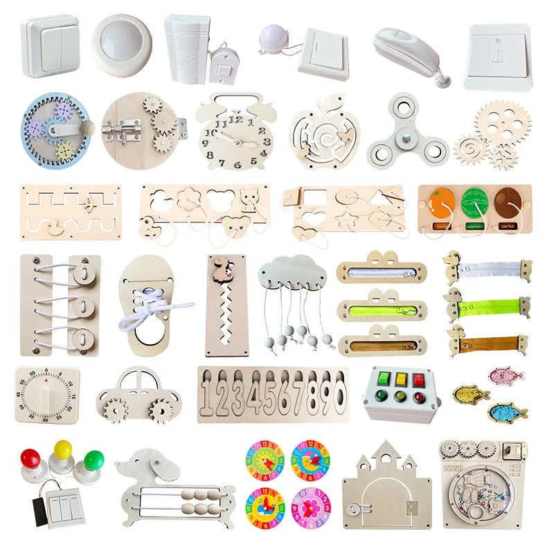 DIY Busy Board Baby Accessories Kids Wooden Toys Montessori Sensory Activity Educational Games Switch Doorbell for Children Gift
