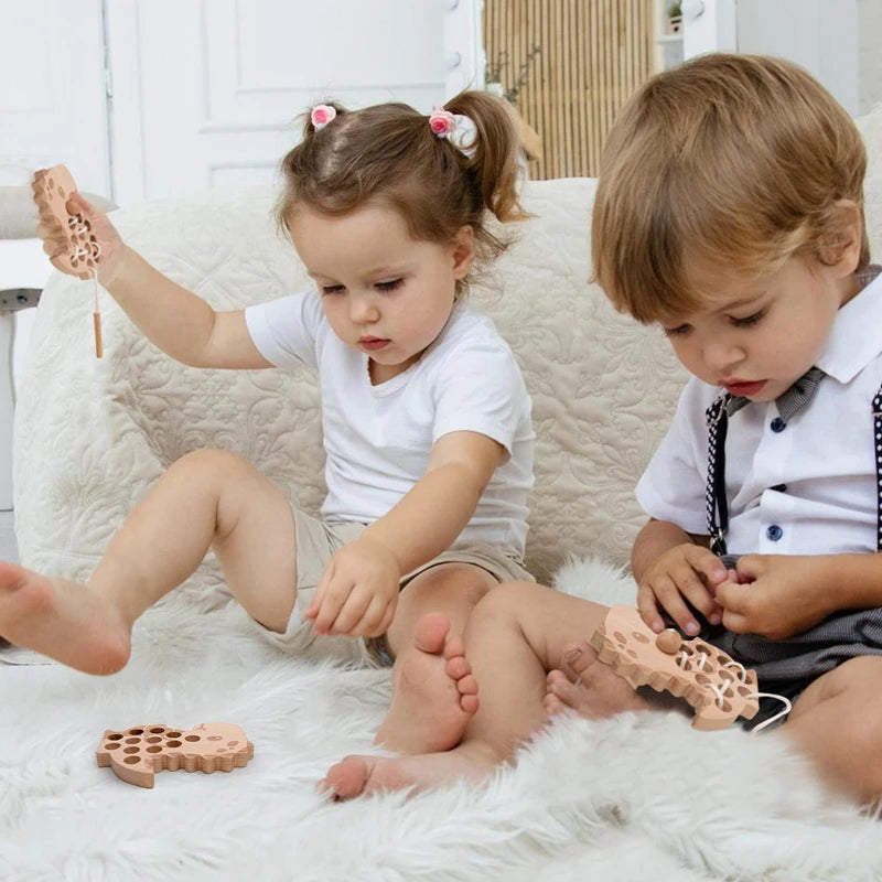Baby Animal Threading Toys Wooden Stacking Toys Blocks Board Games Montessori Hands-on Ability Educational Children Blocks Gifts