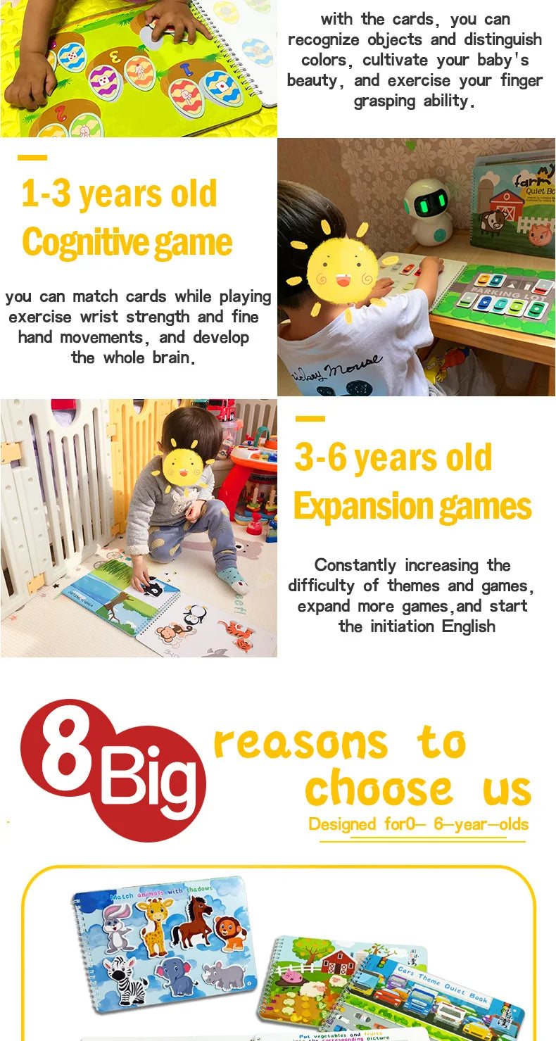 Montessori Baby Busy Sticker Book 3D Farm Life Fruit Car Theme Quiet Book Early Education Learning Fine Motor Training Baby Toy