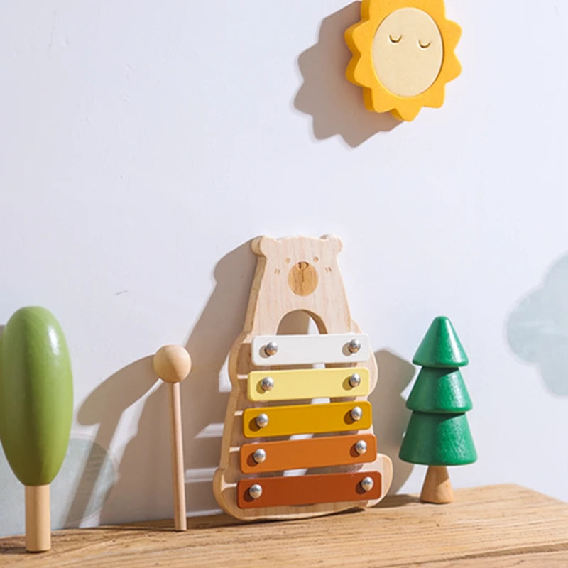 Montessori Wooden Toy Multicolor Xylophone Bell Beads Drum Column Musical Instrument Toy Kid Educational Musical Instrument Gift