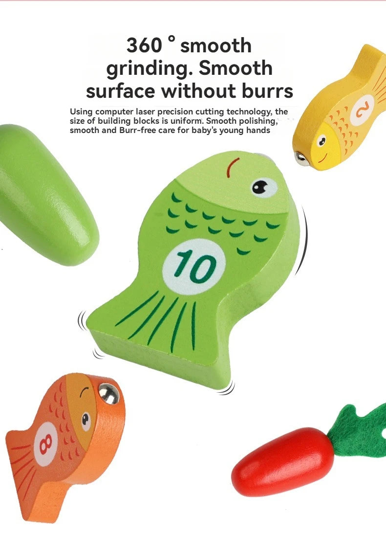 Montessori Multifunctional Fishing Toy for Children Radish Pulling & Feeding Game Combination Preschool Educational Toy for Kids