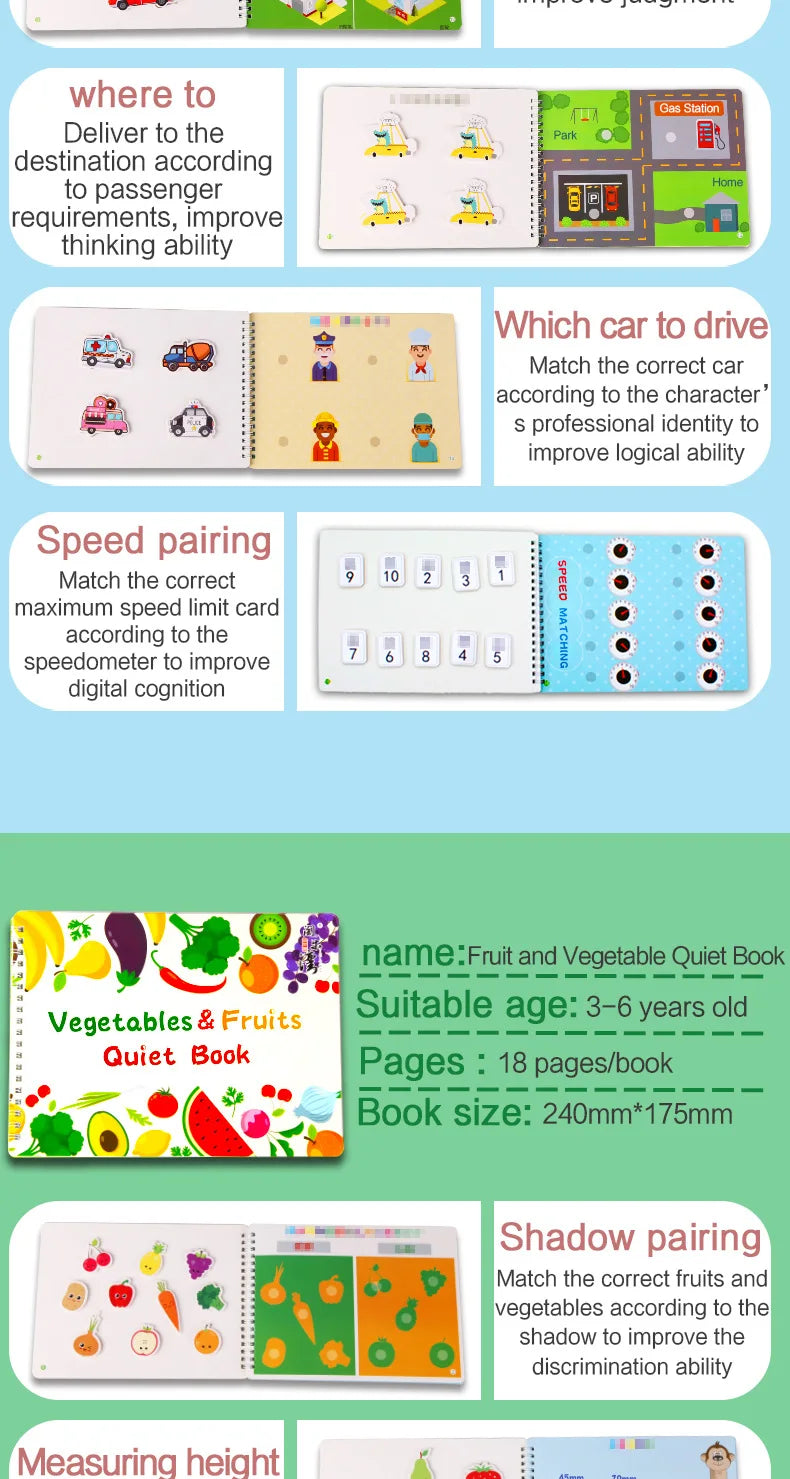 Montessori Baby Busy Sticker Book 3D Farm Life Fruit Car Theme Quiet Book Early Education Learning Fine Motor Training Baby Toy